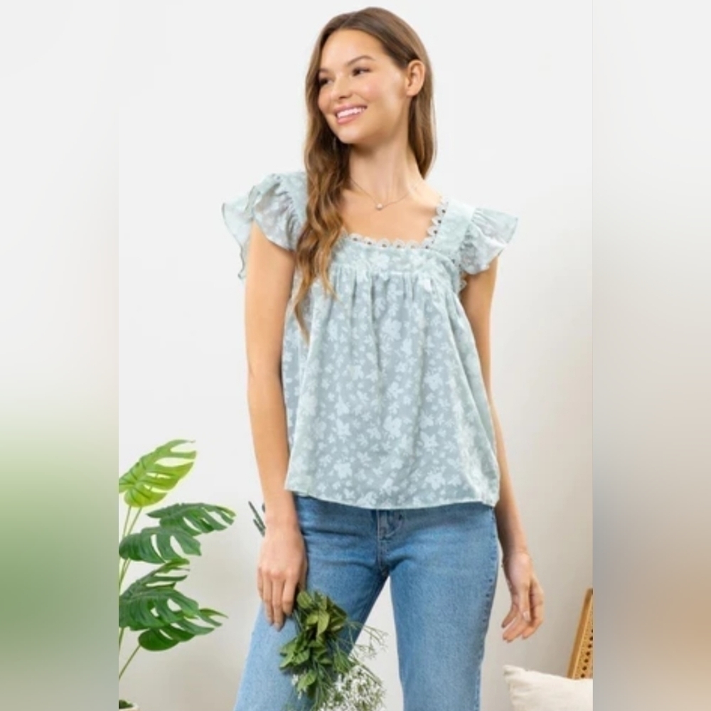 NWOT Blu Pepper Mint Floral Babydoll Top